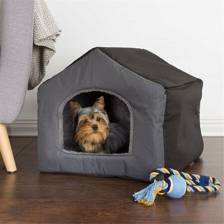 JUNKIEDROGADICTO 17 x 18.5 x 19 in. Cozy Cottage House Shaped Pet Bed, Gray JU2667584
